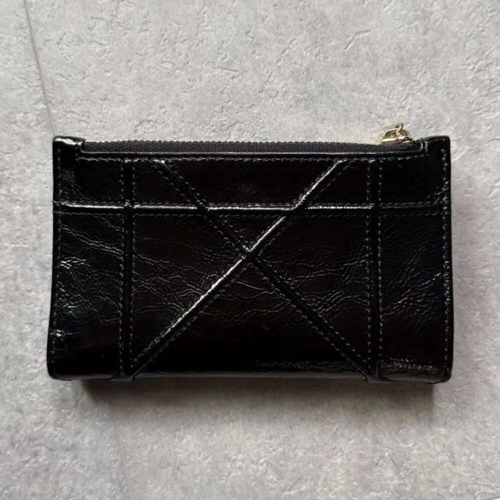 Christian Dior Ama Patent Leather Fold Wallet Card Case Coin Case Compact Wallet